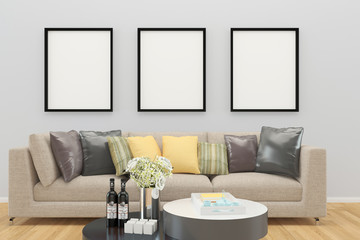 wall 3d render interior vintage living room template background copy space