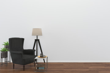 wall 3d render interior vintage living room template background copy space