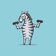 Zebra is engaged in sports - raises dumbbells