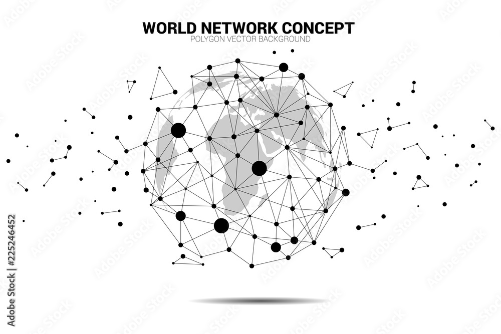 Poster World Globe with cloud icon polygon dot connected line. Concept of cloud computing network technology,server, Storage and data