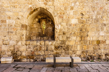 wall of an ancient fortress old Jerusalem city.