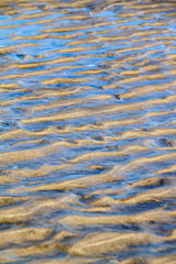 Blue water caught in sand ripples