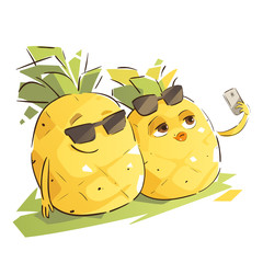 Cute Pineapple Couple Taking Selfie.