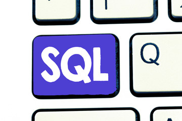 Handwriting text Sql. Concept meaning A standard computer language for relational database management.