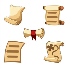 Cartoon set of ancient magic wizard scrolls