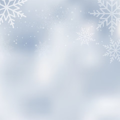 Falling shining snow or snowflakes on blue background for Happy New Year. Vector.