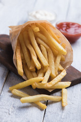 French fries with ketchup and mayonnaise