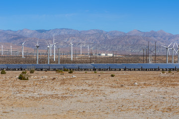 Solar panels at Wind Farm in California Desert 