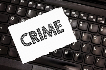 Writing note showing Crime. Business photo showcasing Federal Offense actions Illegal Activities...