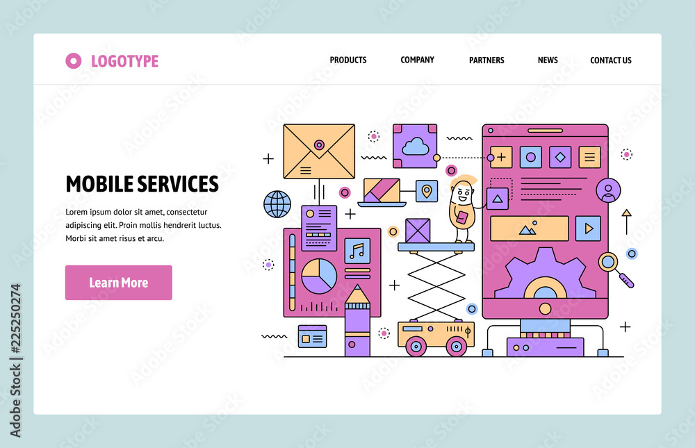 Aufkleber vector web site linear art design template. mobile phone services and smartphone applications. landi