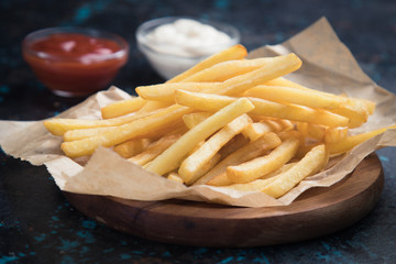 French fries with ketchup and mayonnaise