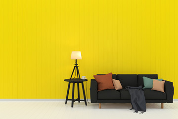 pastel wall wood floor chair sofa lamp 3d render