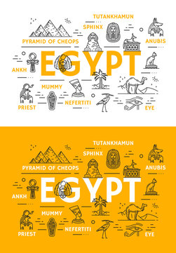 Thin line Egypt travel and culture landmarks