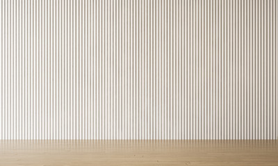 The white empty living room interior design idea and wood wall background / 3d rendering