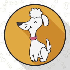 Rounded Button with Cute Happy Poodle in Flat Style, Vector Illustration