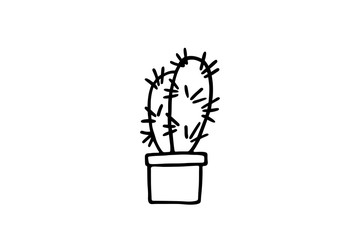 Drawing of cactus in a plant pot, vector illustration.