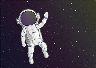floating astronaut in space waving hand