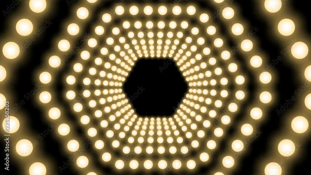 Aufkleber tunnel incandescent light bulb box frame hexagon shape moving pattern, retro 3d virtual style illust