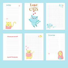 Planner vector template with cute pet cats