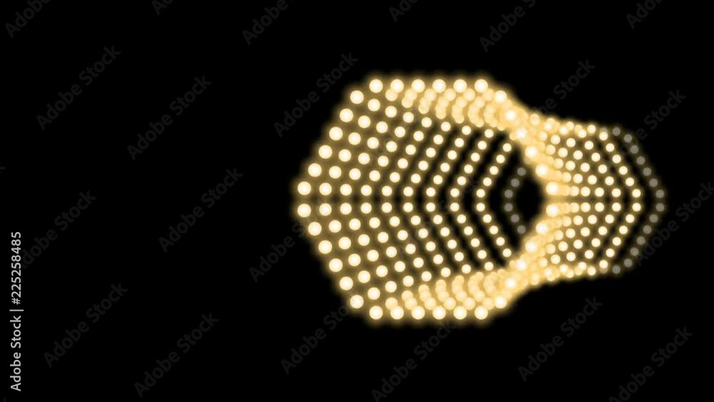 Aufkleber tunnel incandescent light bulb box frame hexagon shape moving pattern, retro 3d virtual style illust