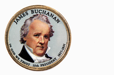 James Buchanan Presidential Dollar, USA coin a portrait image of JAMES BUCHANAN GOD WE TRUST 15 th...