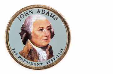 John Adams Presidential Dollar, USA coin a portrait image of JOHN ADAMS 2 th PRESIDENT 1797-1801,...