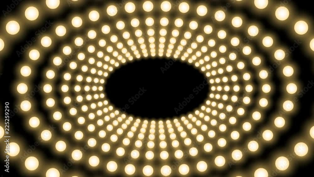 Poster tunnel incandescent light bulb box frame oval shape moving pattern, retro 3d virtual style illustrat