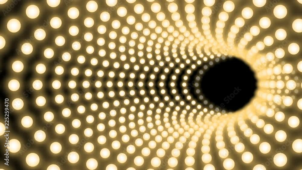 Poster tunnel incandescent light bulb box frame oval shape moving pattern, retro 3d virtual style illustrat