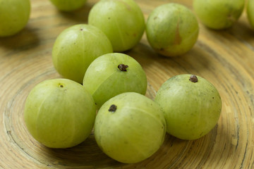 The Indian Gooseberry or Phyllanthus emblica image close up for background.