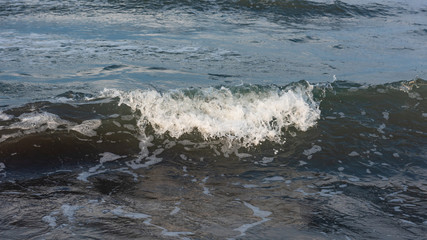 Powerful sea waves breaking, natural fresh background
