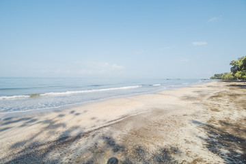 Clear Sea Water, White Sand, Cloudy Blue Sky and Tropical Beach