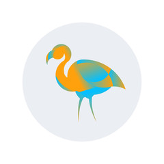 Colorful Flamingo Logo Template. Simple bird Icon. Drawing of animal. Vector illustration. Can use as night club and exotic vacations emblem. Geometric icon design. Minimalistic pictogram