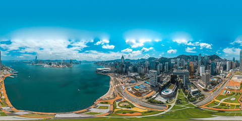 Fototapeta premium 360 Aerial view panorama cityscape of Hong Kong, China 