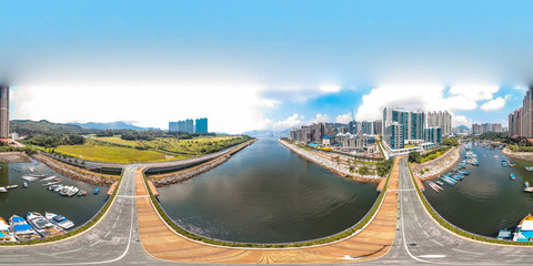 Naklejka premium 360 Aerial view panorama cityscape of Hong Kong, China 