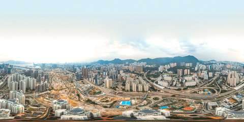 Fototapeta premium 360 Widok z lotu ptaka panorama miasta Hong Kong, Chiny