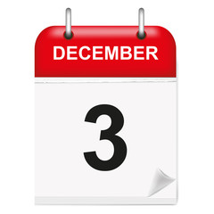 Fototapeta premium Daily single-leaf calendar, red spine, 3d, month of December,third,3, 3rd.