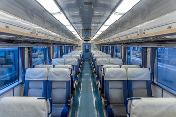 Fototapeta na wymiar Interior of the old classic Japanese railway train