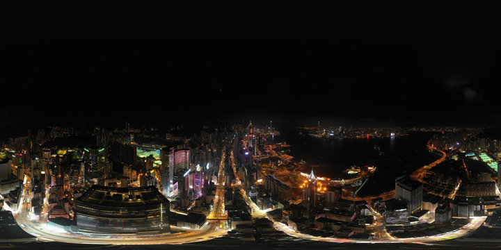 360 Aerial View Panorama Cityscape Of Hong Kong, China 