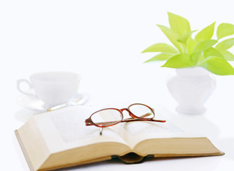 book and glasses  and coffee