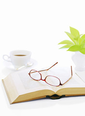 book and glasses  and coffee