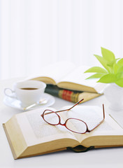 book and glasses  and coffee