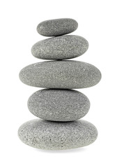 Pile of gray stones against white background. Spa stones.