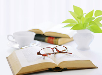 book and glasses  and coffee