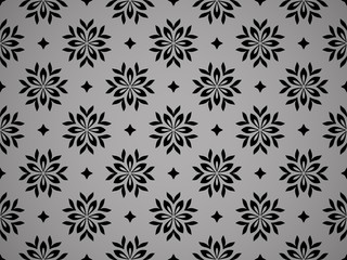 Flower geometric pattern. Seamless vector background. Black and grey ornament. Ornament for fabric, wallpaper, packaging. Decorative print