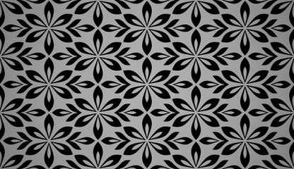 Flower geometric pattern. Seamless vector background. Black and grey ornament. Ornament for fabric, wallpaper, packaging. Decorative print