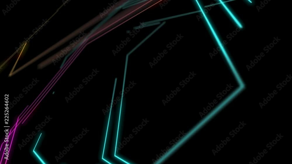 Poster abstract line hexagon lighting moving pink yellow and blue color, technology network digital data tr
