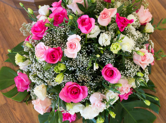 Border of roses bouquet.