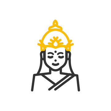 recommend clip art: Lakshmi, Hindu goddess of wealth, prosperity, abundance and fortune. Vector thin line icon illustration