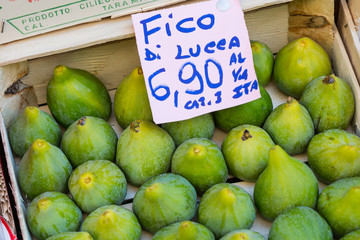 Fresh green figs for sale at a shop in Siena, Italy