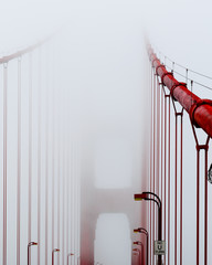 no u-turn sign on fogged Golden Gate Bridge